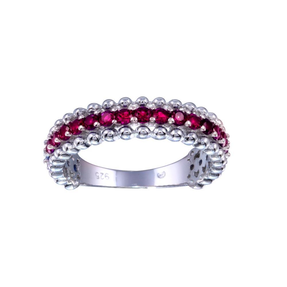 Rhodium Plated 925 Sterling Silver Red CZ Ring - BGR01318RED