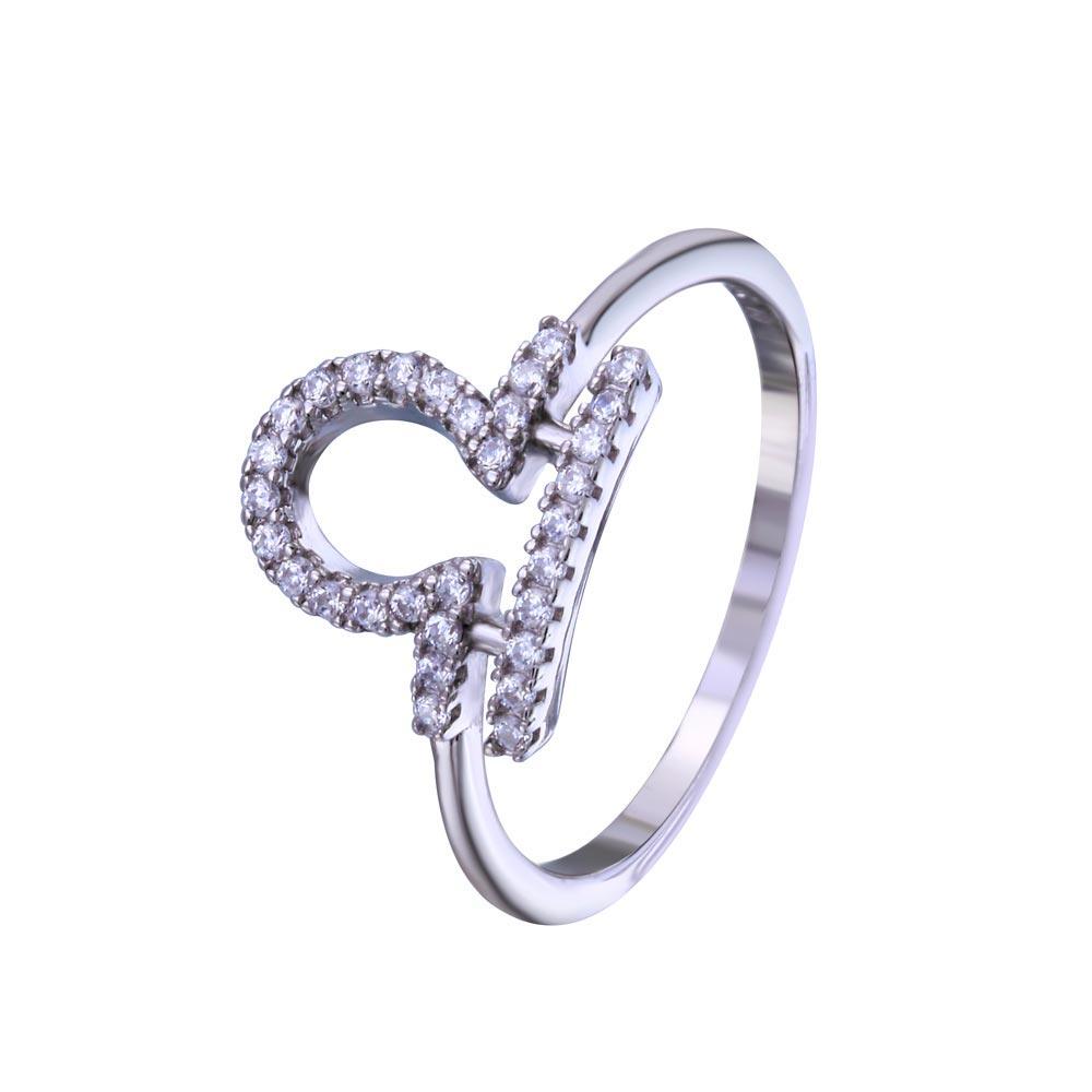 Rhodium Plated 925 Sterling Silver Libra CZ Zodiac Sign Ring - BGR01328