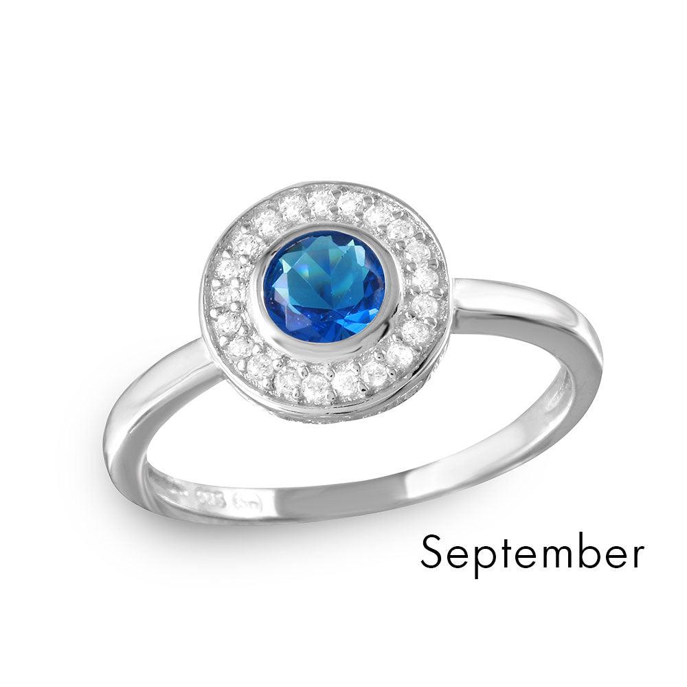 September Sterling Silver 925 Rhodium Plated CZ Center Birthstone Halo Ring - BGR01082SEP