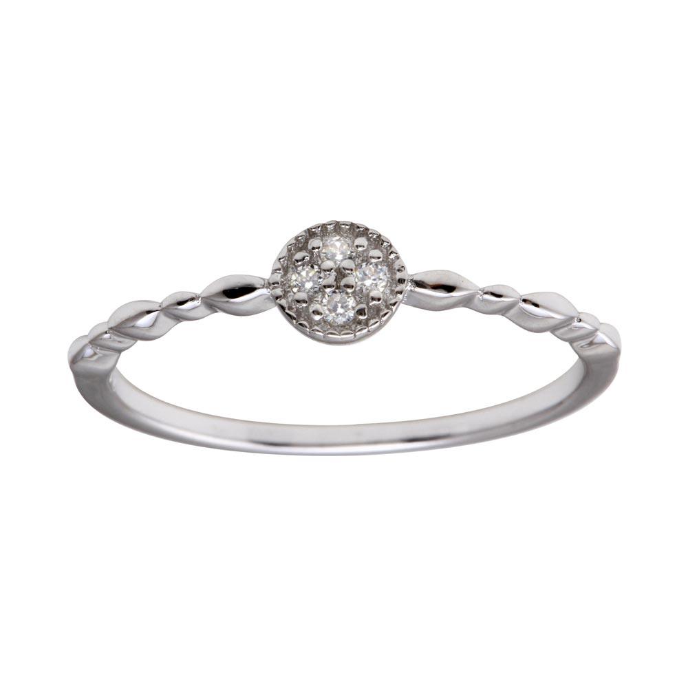 Rhodium Plated 925 Sterling Silver Round Shape 4 Clear CZ Ring - BGR01228CLR