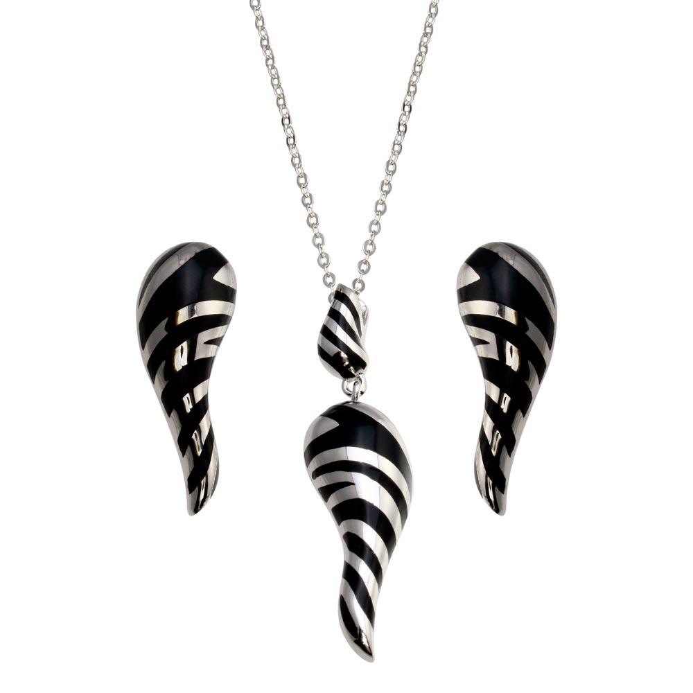 Closeout-Silver 925 Gold Plated Zebra Stripe Print Drop CZ Stud Earring and Necklace Set - BGS00083