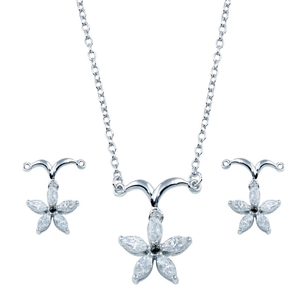 Rhodium Plated 925 Sterling Silver Clear Mini Flower CZ Stud Set - BGS00105