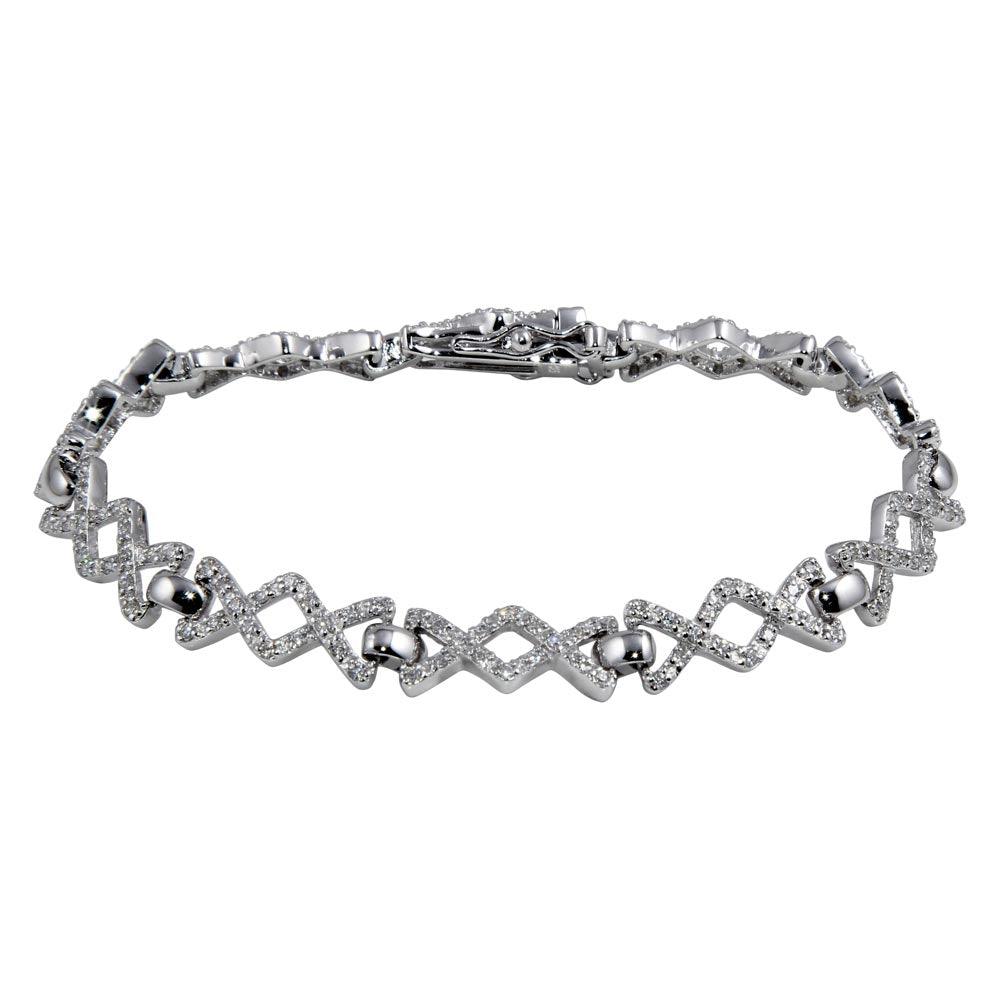 Rhodium Plated 925 Sterling Silver Zig-Zag Tennis Bracelet - BGB00315