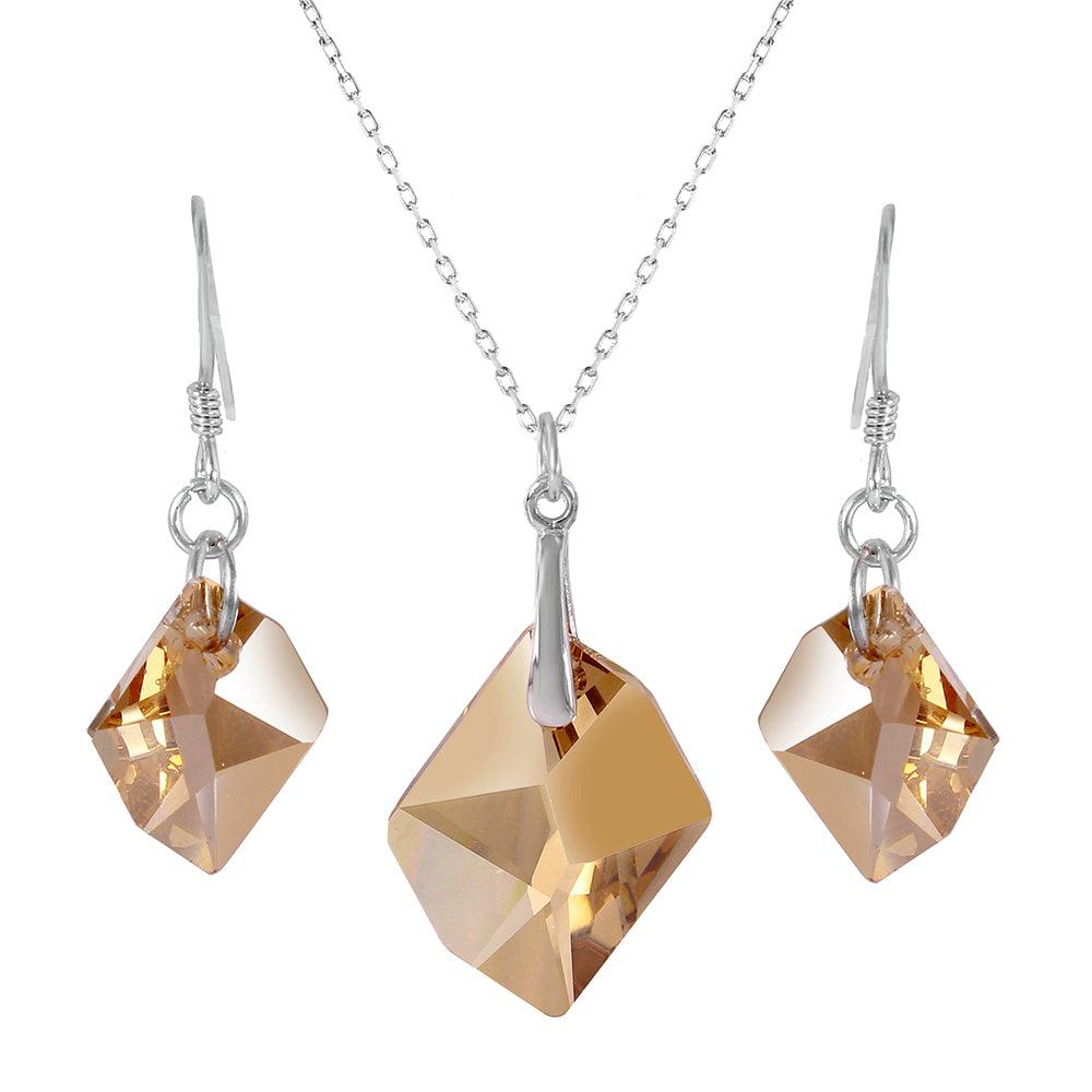 Silver 925 Rhodium Plated Big Champagne CZ Set - BGS00388