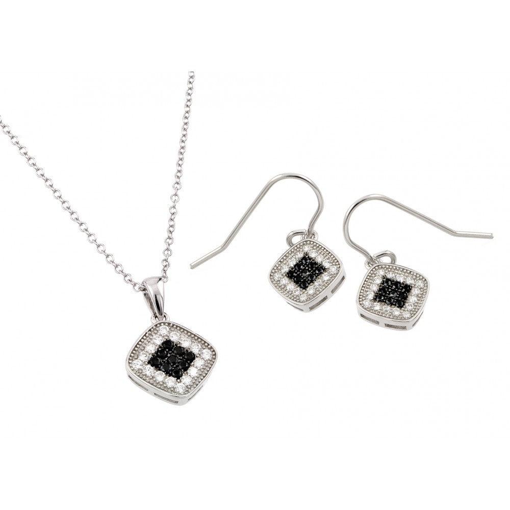 Silver 925 Rhodium and Black Rhodium Plated Black and Clear CZ Set - BGS00417