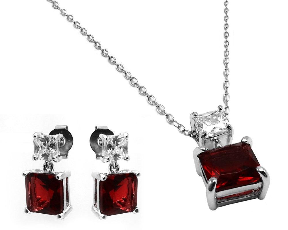 Rhodium Plated 925 Sterling Silver Square Birthstone CZ Hanging Set  - BGS00439