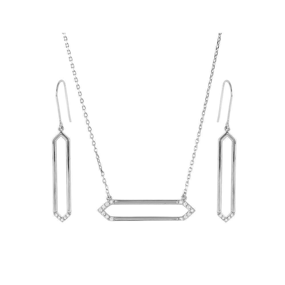 Silver 925 Rhodium Plated Long Open Hexagon Set - BGS00454