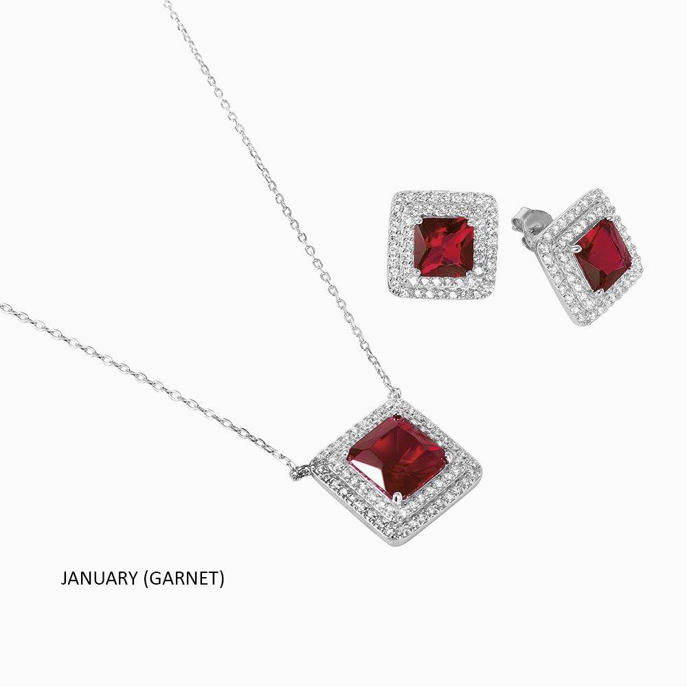 Rhodium Plated 925 Sterling Silver Square CZ Cluster Birthstone Set - BGS00455