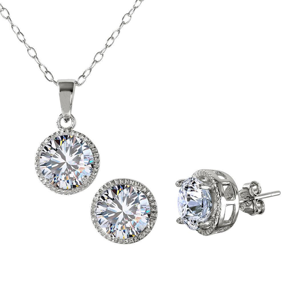 Silver 925 Rhodium Plated Halo Design CZ Set - BGS00461