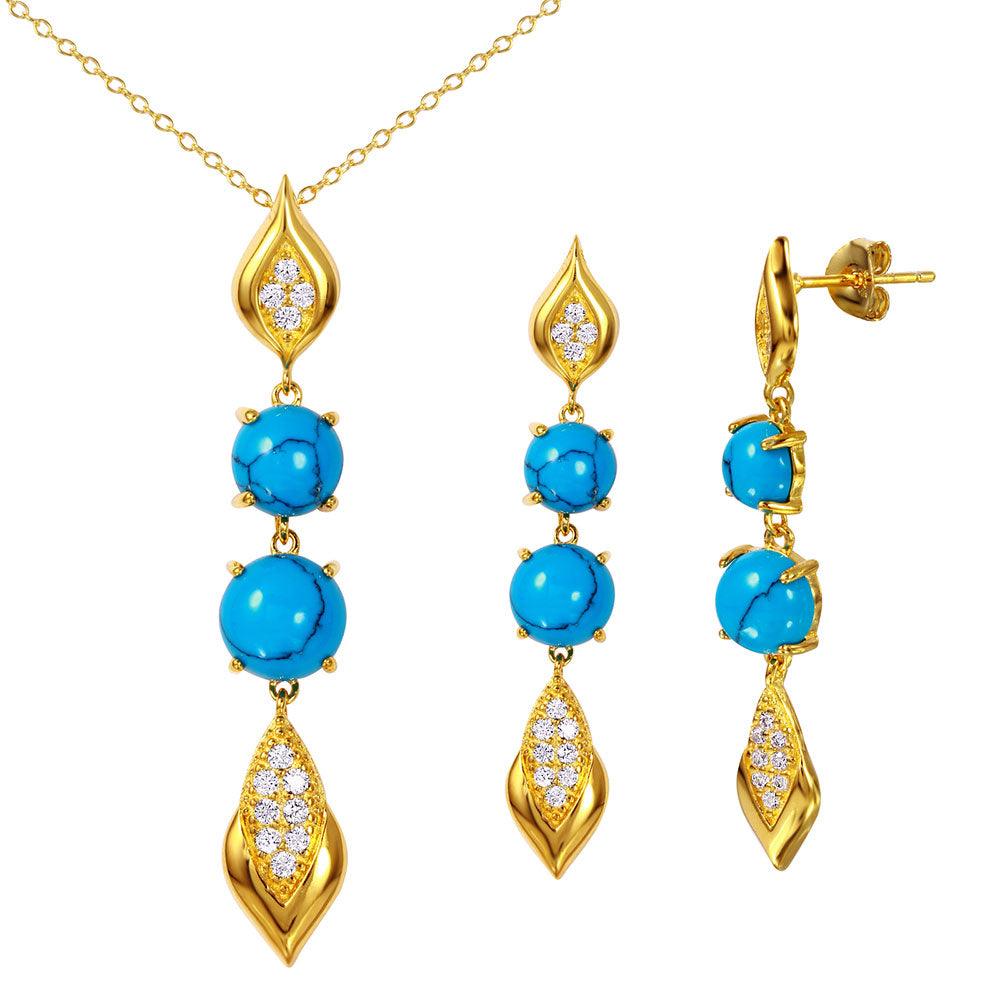 Silver 925 Gold Plated Turquoise and CZ Hanging Set - BGS00465