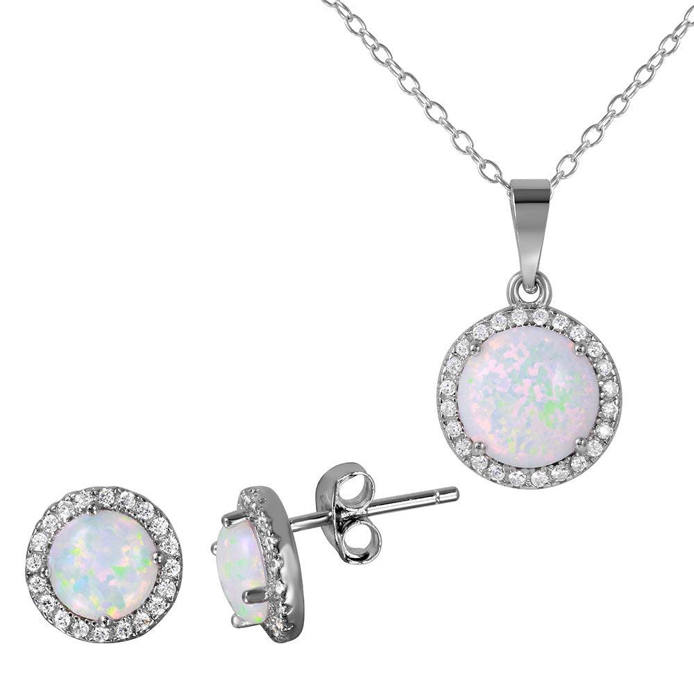 Silver 925 Rhodium Plated Halo Set with Synthetic Opal and CZ - BGS00469