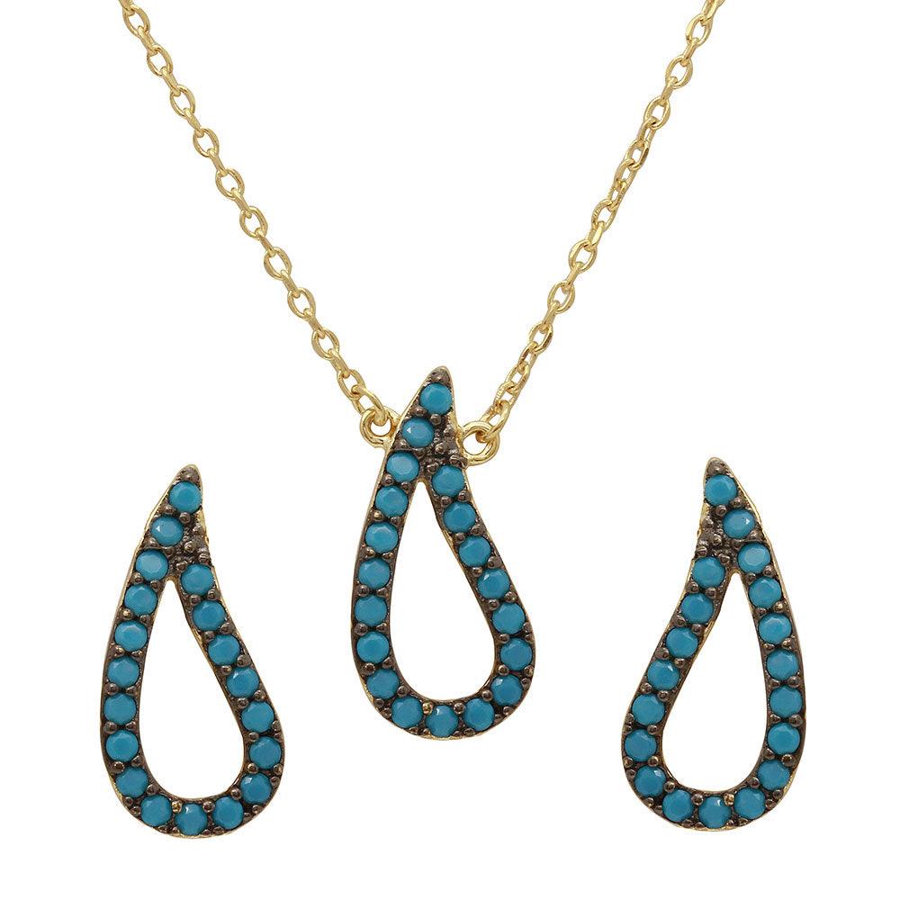 Gold Plated 925 Sterling Silver Open Turquoise Teardrop Set - BGS00492