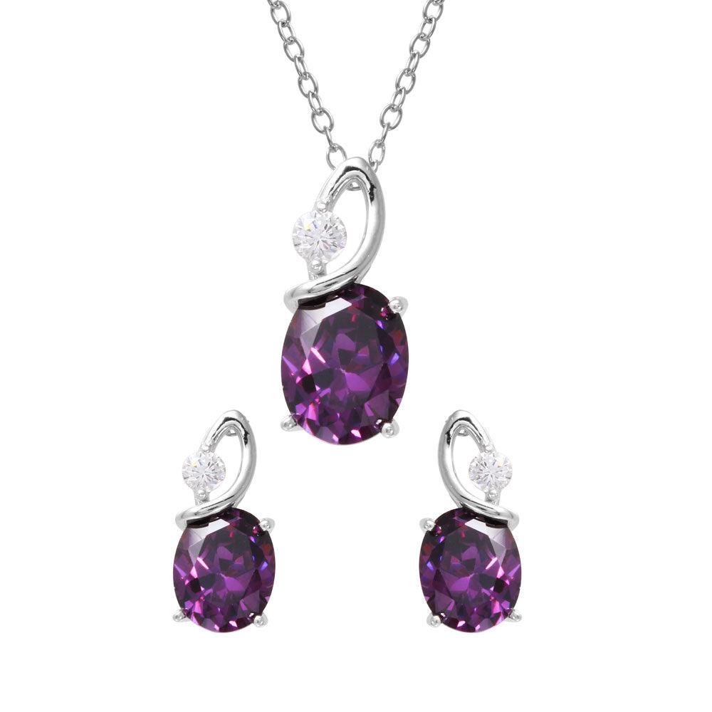 Rhodium Plated 925 Sterling Silver Twisted Oval Birthstone Set - BGS00510