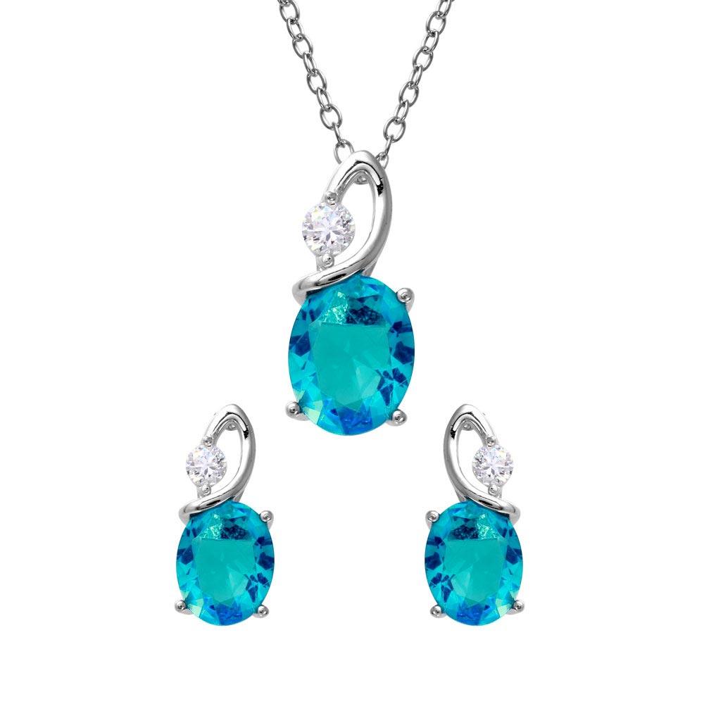 Rhodium Plated 925 Sterling Silver Twisted Oval Birthstone Set - BGS00510