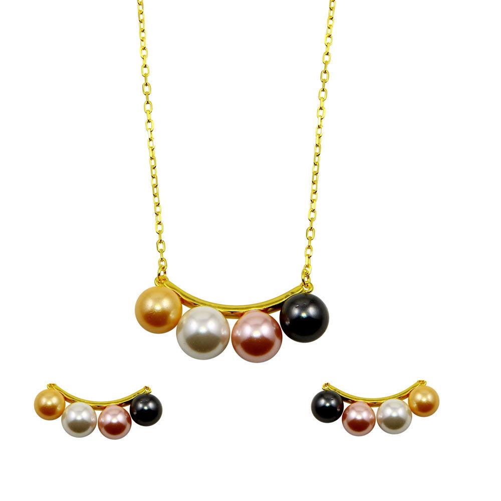 Gold Plated 925 Sterling Silver 4 Multi Colored Synthetic Pearl Designed Set - BGS00527