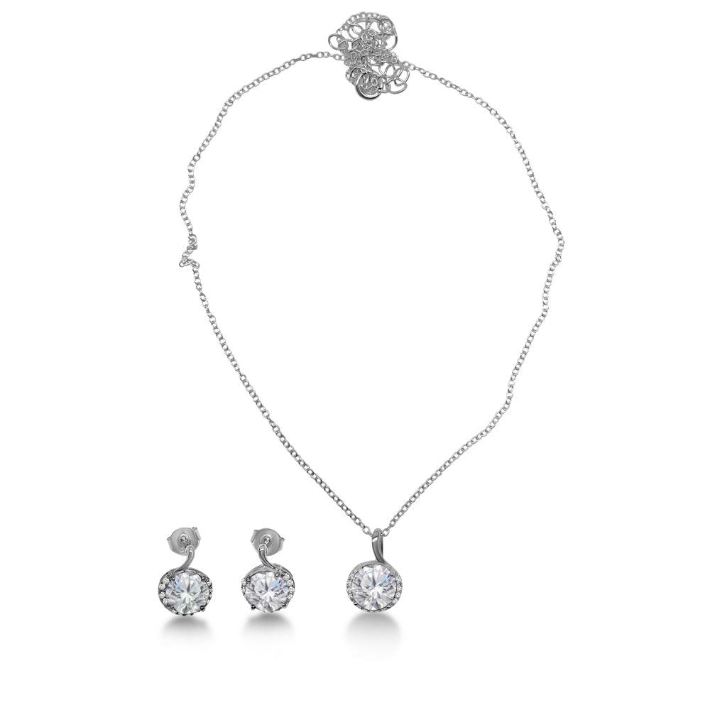 Rhodium Plated 925 Sterling Silver Clear CZ Earring and Necklace Set - BGS00534CLR