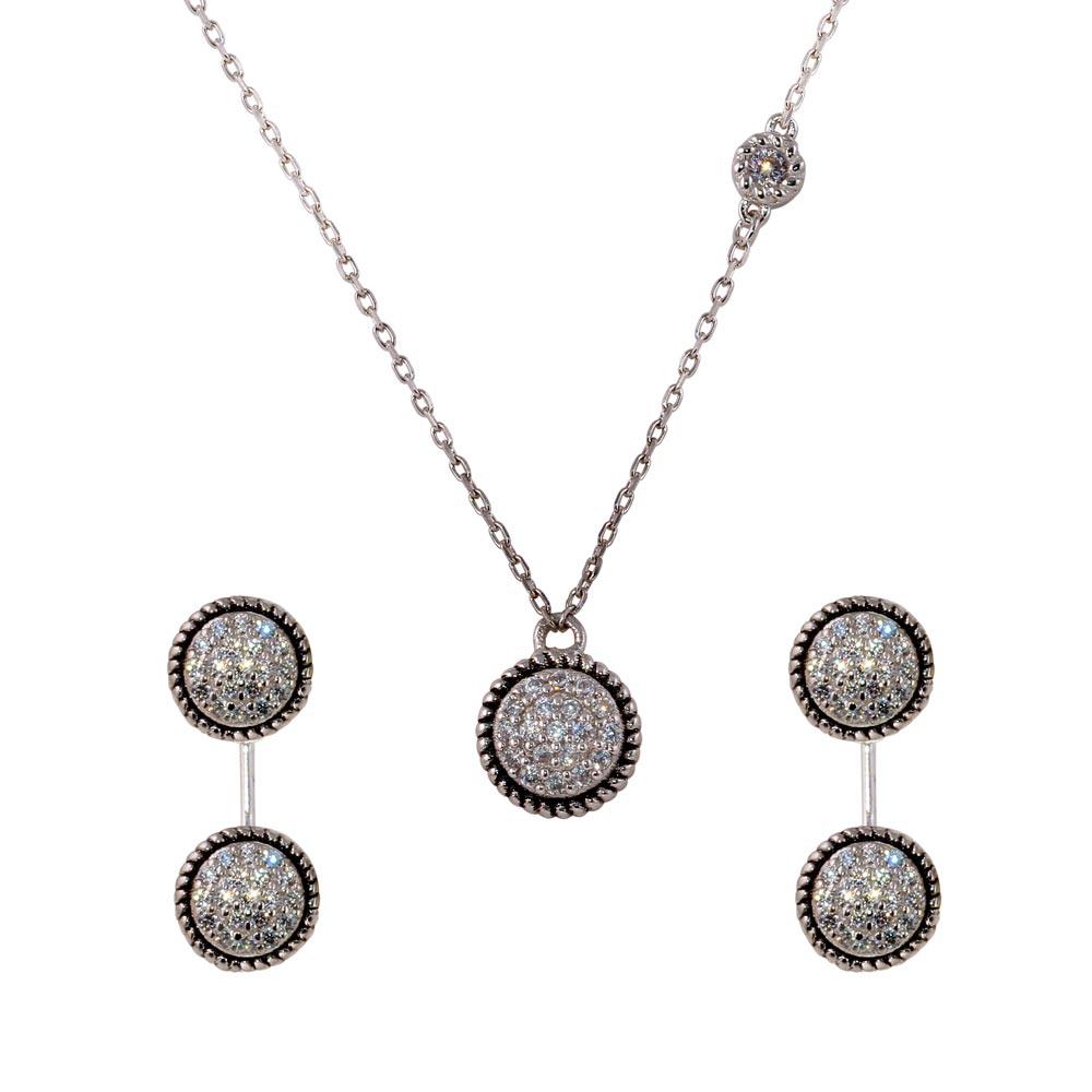 Rhodium Plated 925 Sterling Silver Front and Back Earrings and Necklace Set with CZ - BGS00543