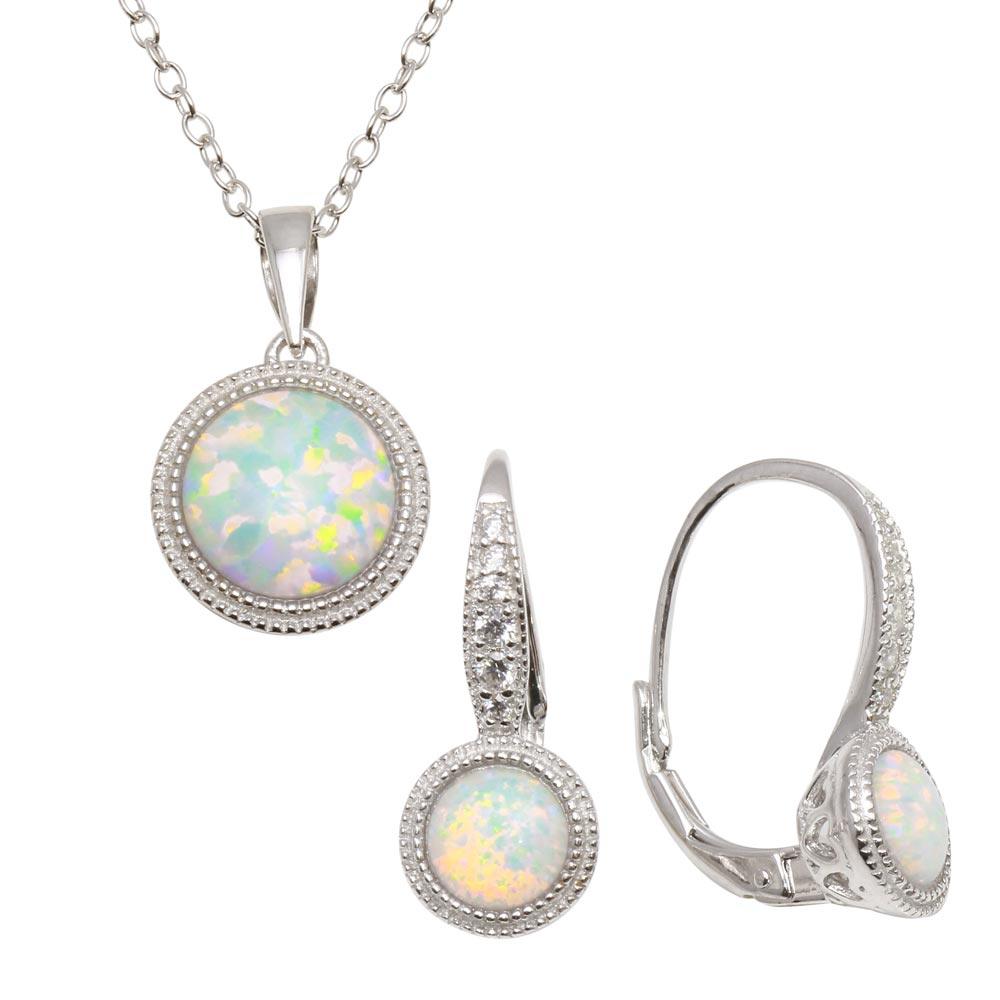 Rhodium Plated 925 Sterling Silver Synthetic Opal Set with CZ - BGS00549