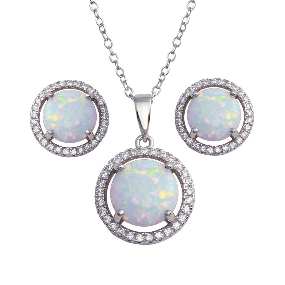 Rhodium Plated 925 Sterling Silver Synthetic Opal Halo Set with CZ - BGS00575