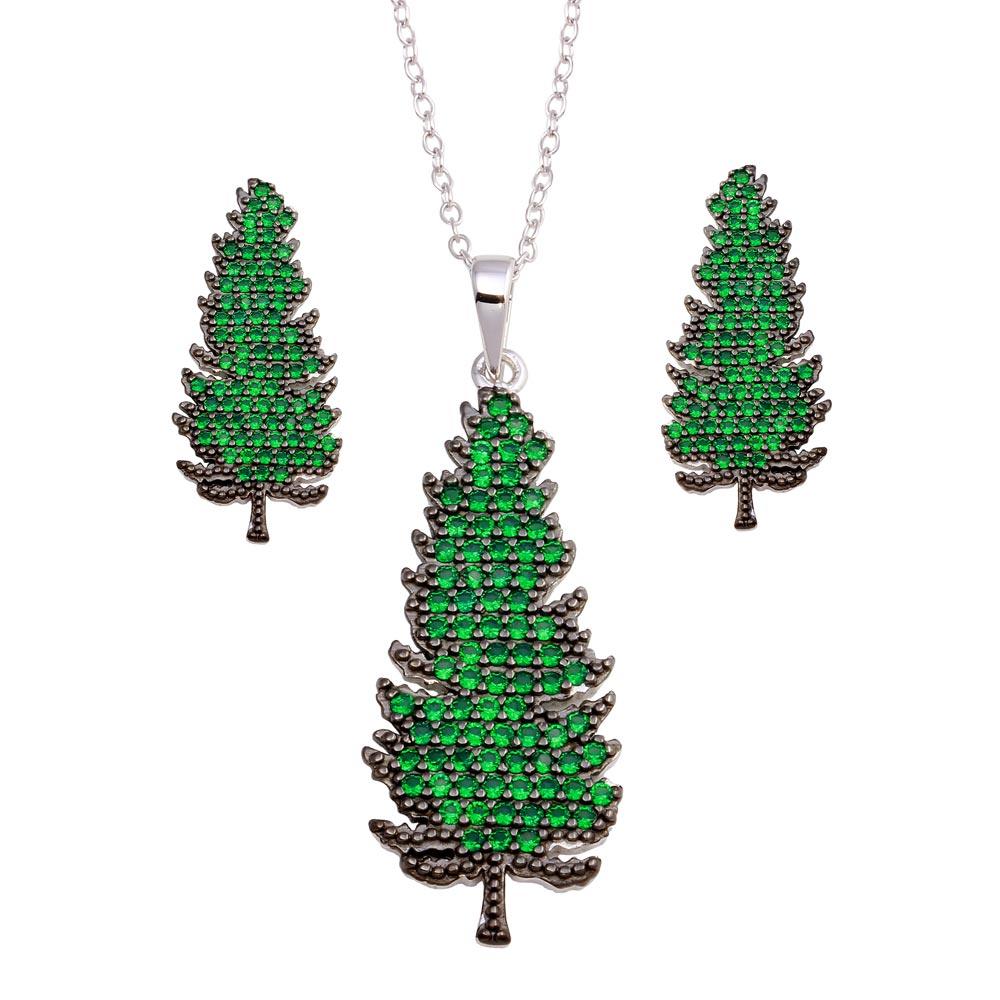 Rhodium Plated 925 Sterling Silver Christmas Tree Set - BGS00593