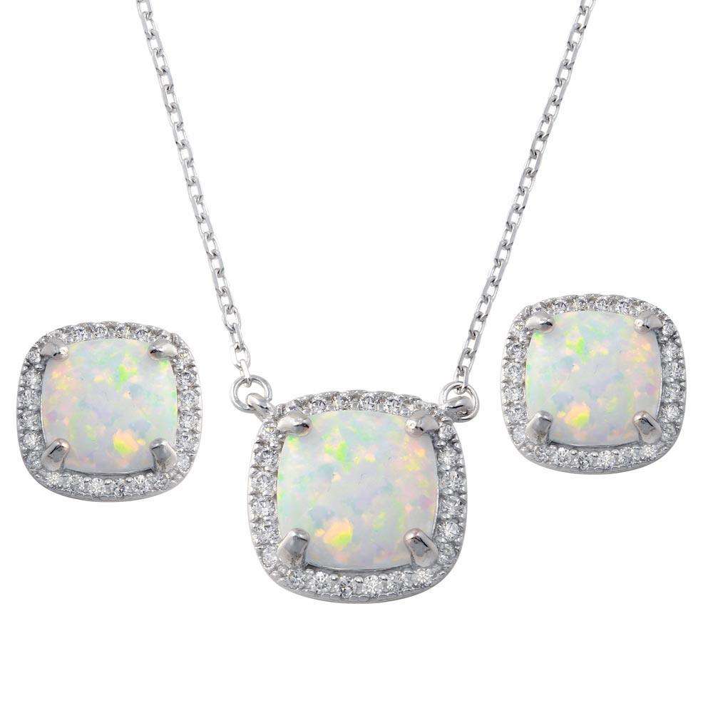 Rhodium Plated 925 Sterling Silver Square Synthetic Opal  Halo Set with CZ - BGS00594