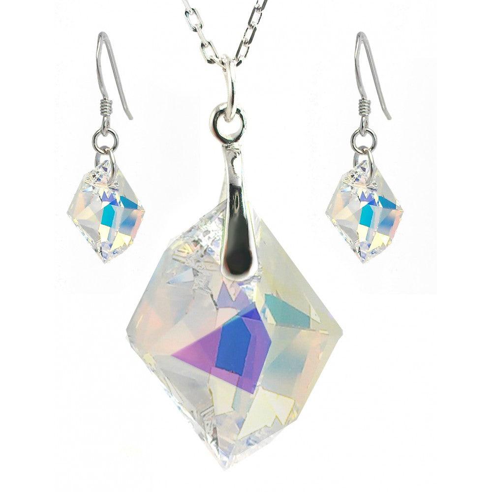 Silver 925 Rhodium Plated Colorful CZ Hook Earring and Dangling Necklace Set - BGS00386