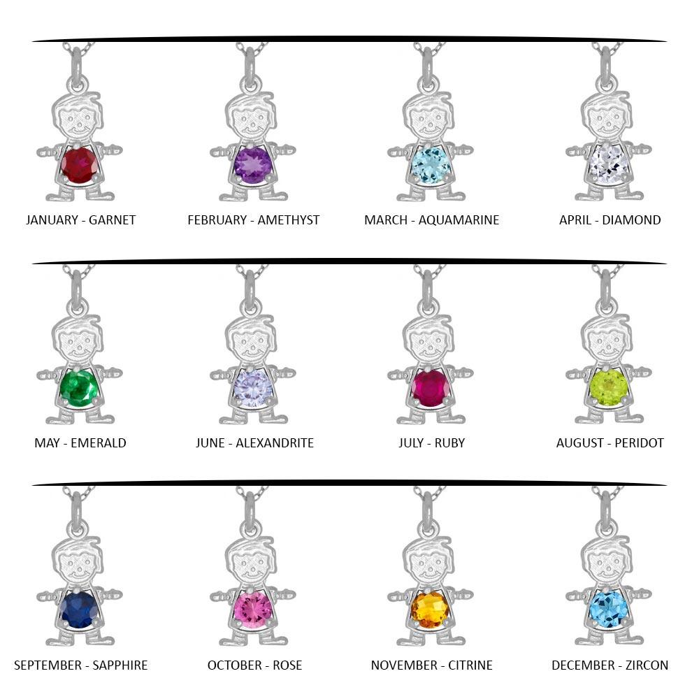 High Polished 925 Sterling Silver Round CZ Birthstone Boy Flat Charm  - CHARM002