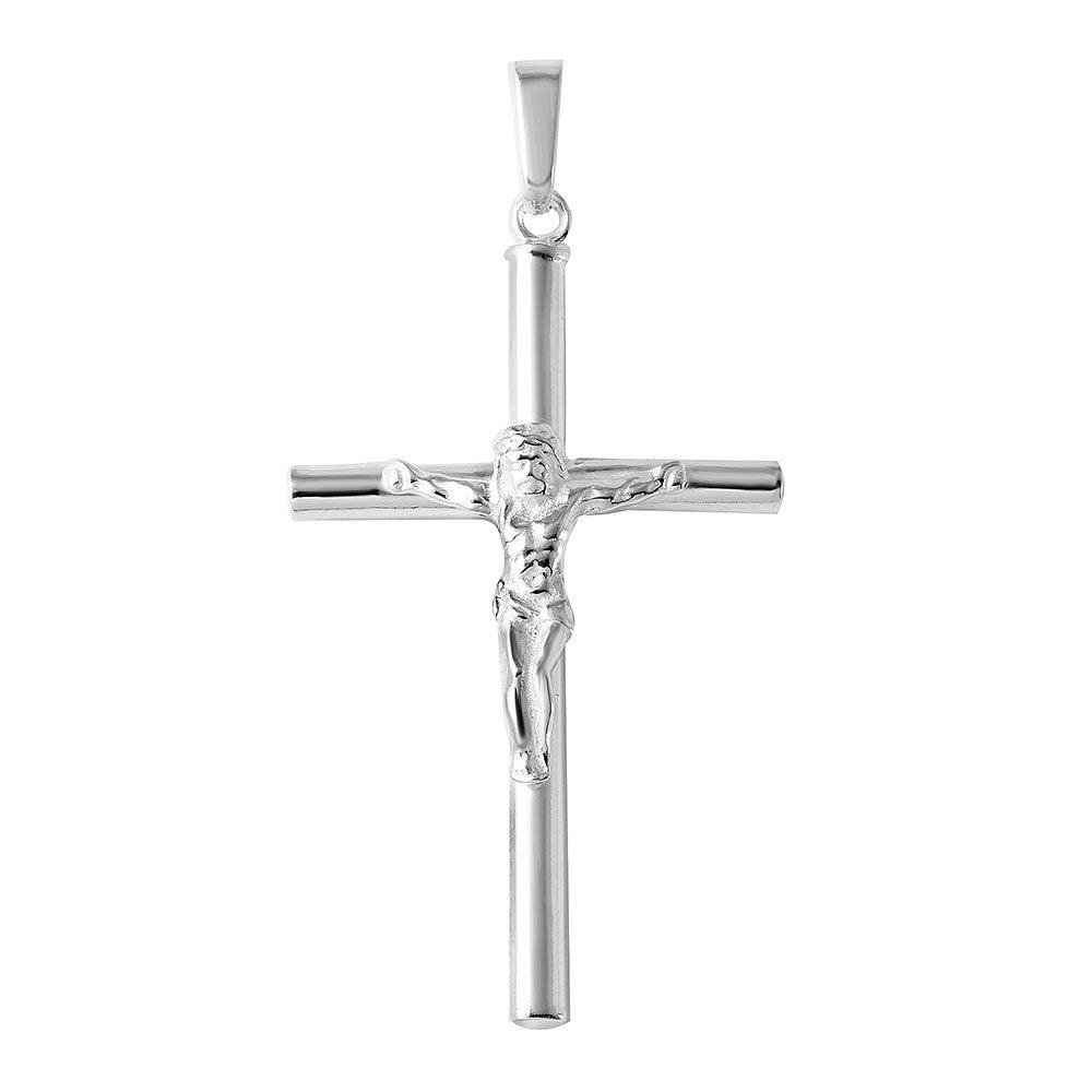 Silver 925 High Polished Cylinder Cross Pendant - SOP00078