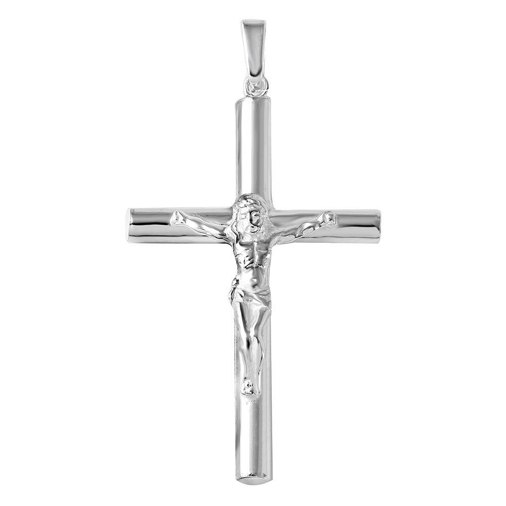 Silver 925 High Polished Large Cylinder Cross Pendant - SOP00097