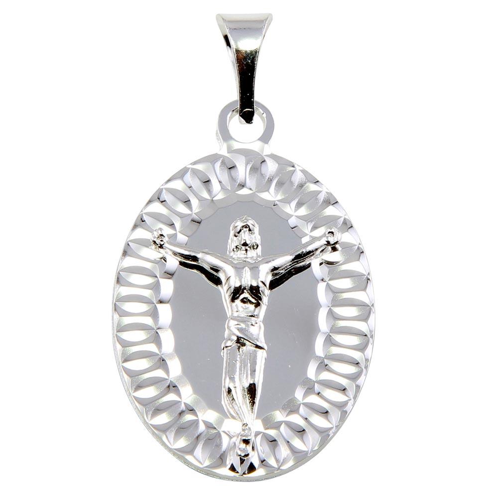 High Polished 925 Sterling Silver DC Border Crucifix Medallion Pendant - BSP00042