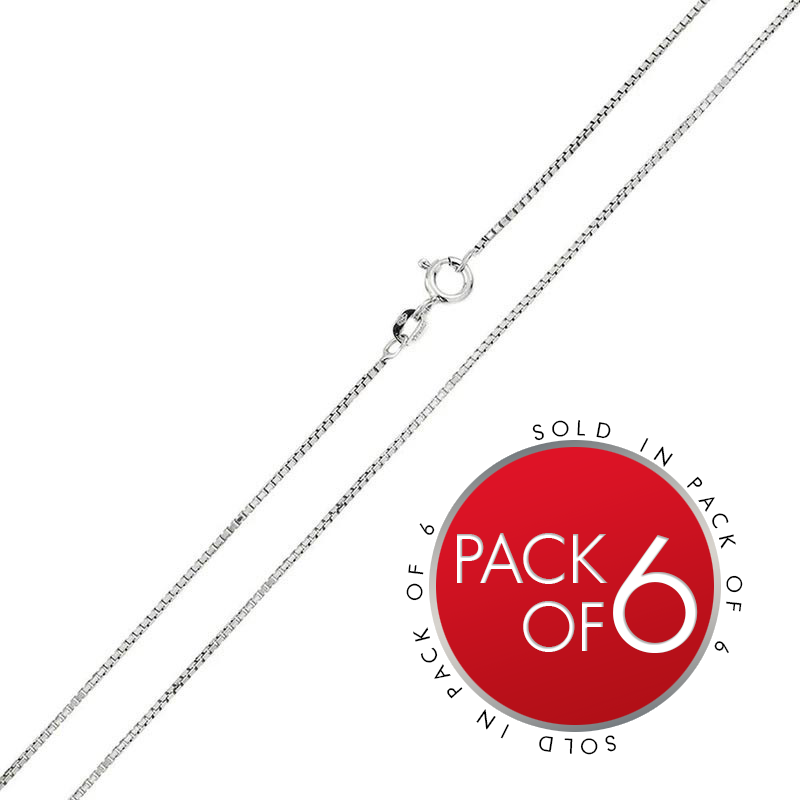 Rhodium Plated 925 Sterling Silver Shinny Greek Link Box 015 Chains 0.8mm (Pk of 6) - CH205 RH