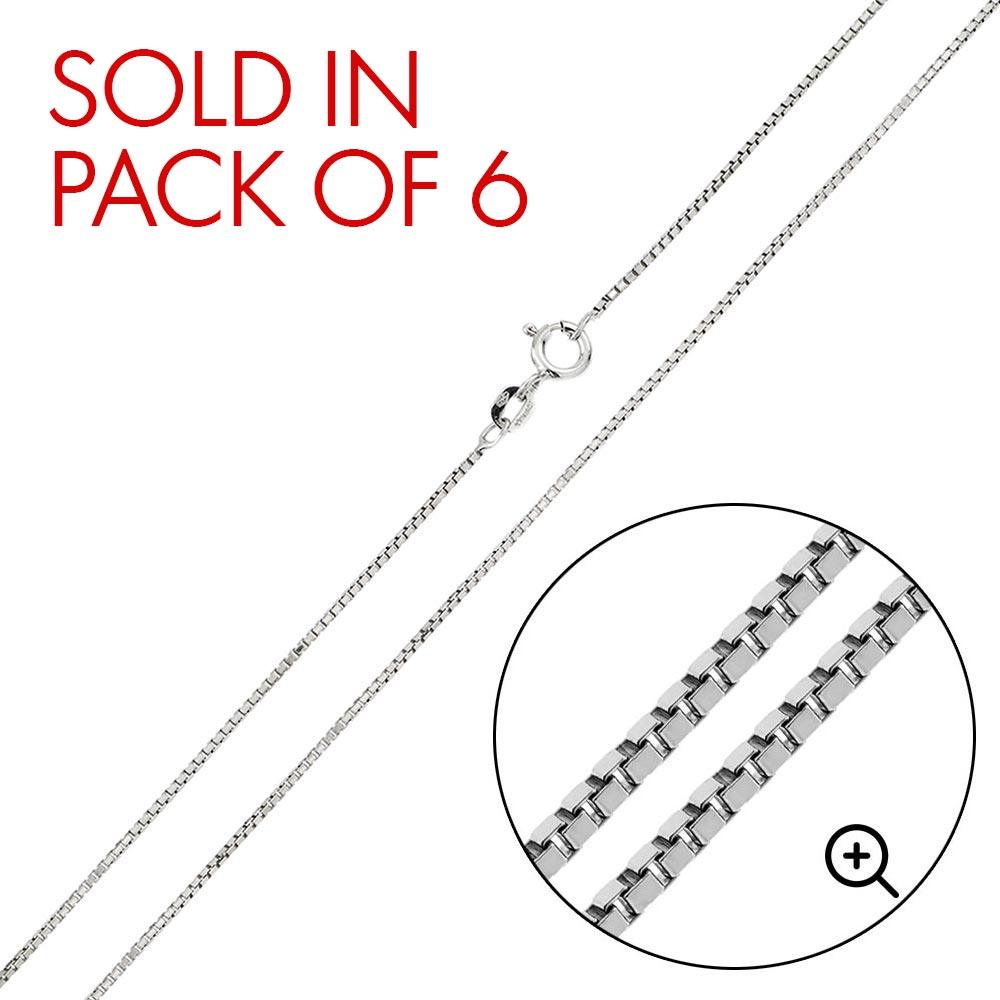 Rhodium Plated 925 Sterling Silver Shinny Greek Link Box 015 Chains 0.8mm (Pk of 6) - CH205 RH