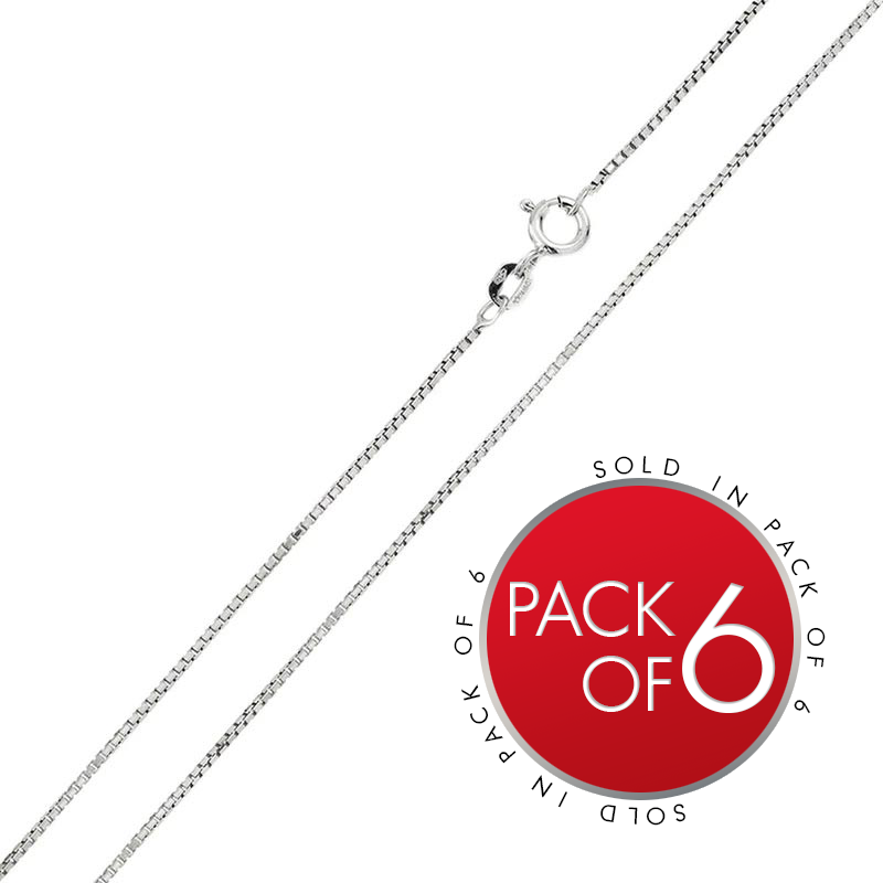 Rhodium Plated 925 Sterling Silver Shinny Greek Link Box 019 Chains 0.9mm (Pk of 6) - CH206 RH