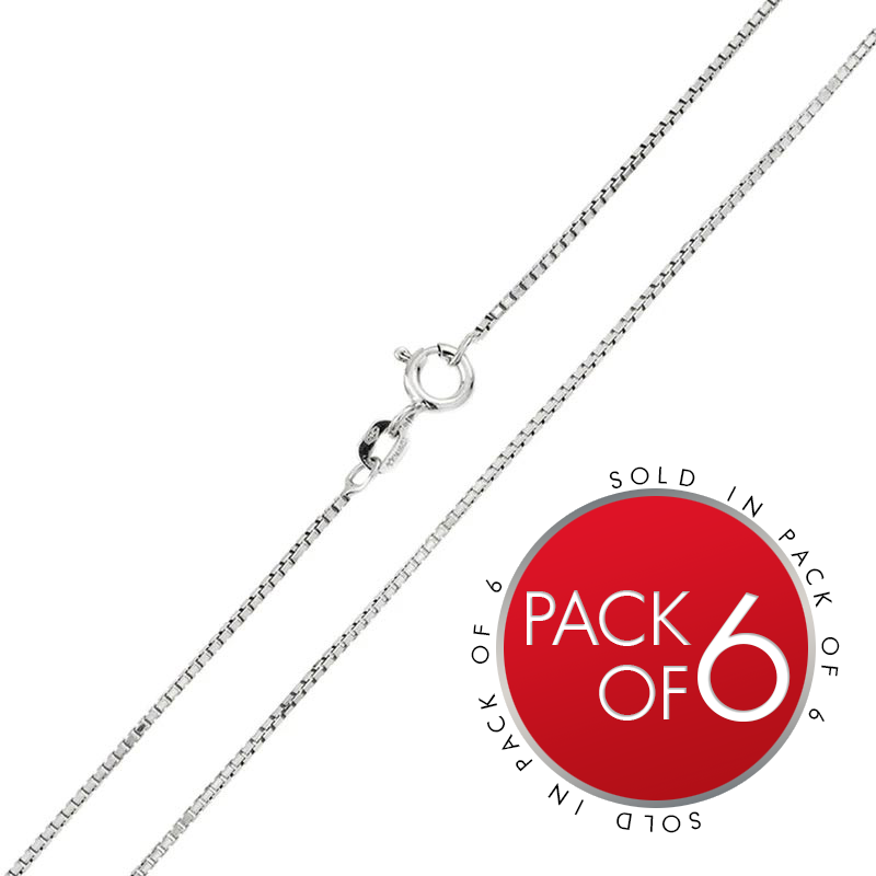 Rhodium Plated 925 Sterling Silver Shiny Greek Link Box 022 Chains 1mm (Pk of 6) - CH207 RH