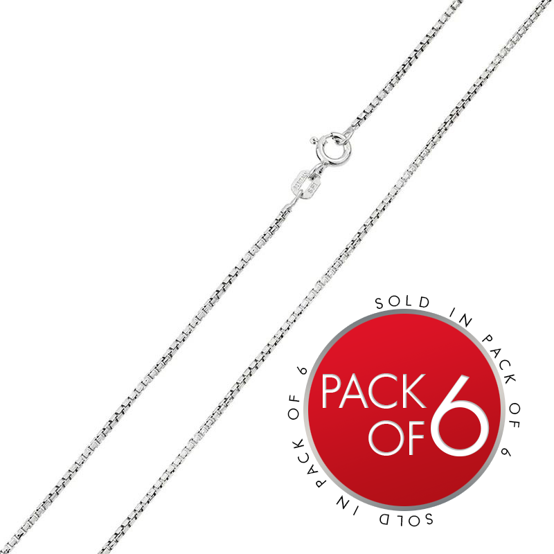 Rhodium Plated 925 Sterling Silver Box Round Diamond Cut 019 Chain 1mm (Pk of 6) - CH208 RH