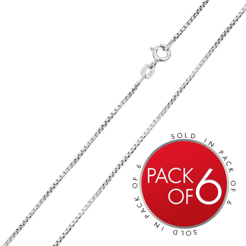 Rhodium Plated 925 Sterling SilverBox Round Diamond Cut 024 Chain 1.2mm (Pk of 6) - CH209 RH