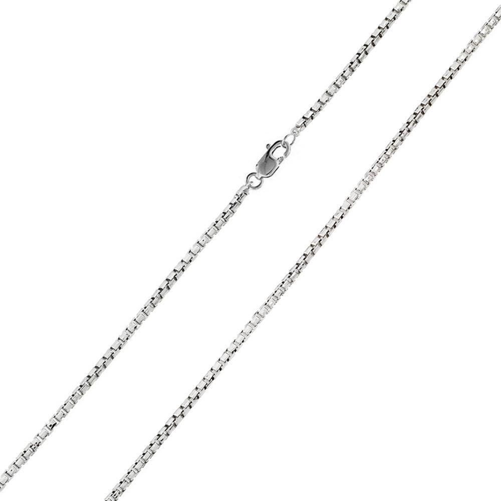 Rhodium Plated 925 Sterling Silver Box Round Diamond Cut 030 Chain 1.5mm - CH210 RH