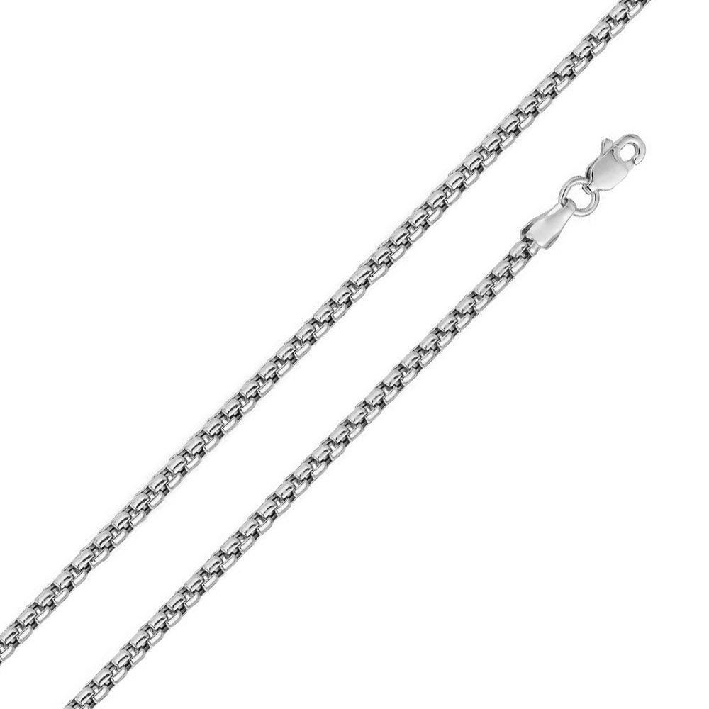 Rhodium Plated 925 Sterling Silver Round Box Lux Cut 050 Chain 2.9mm - CH219B RH