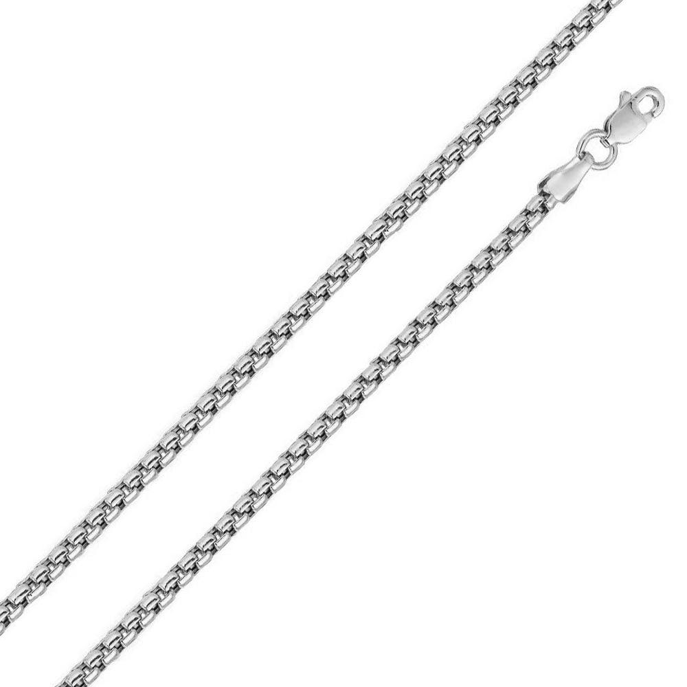 Rhodium Plated 925 Sterling Silver Round Box Lux Cut 057 Chain 3.2mm - CH219D RH