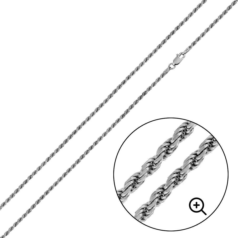 Rhodium Plated 925 Sterling Silver Rope 035 Chain 1.7mm - CH186 RH