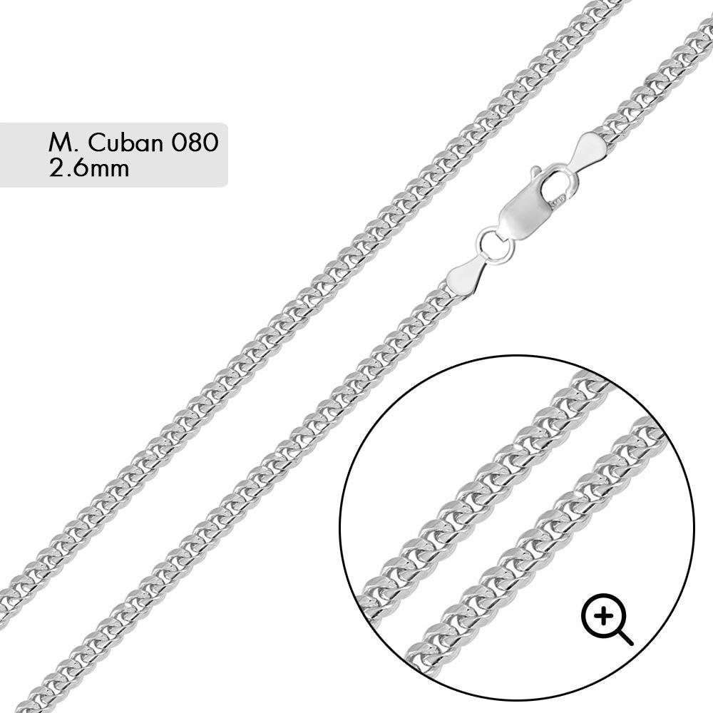 Rhodium Plated 925 Sterling Silver Miami Cuban 080 Chain Link 2.6mm - CH312 RH