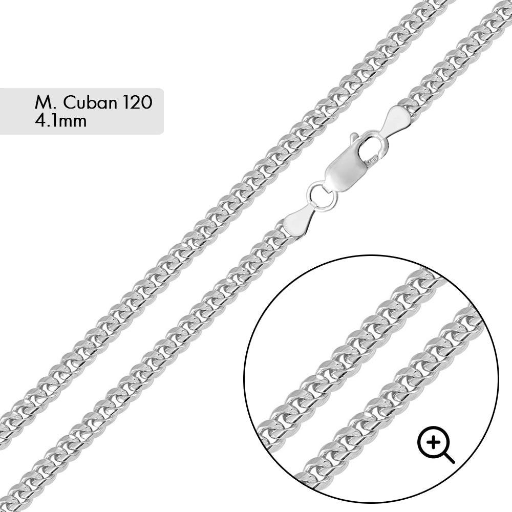 Rhodium Plated 925 Sterling Silver Miami Cuban 120 Chain Link 4.1mm - CH314 RH