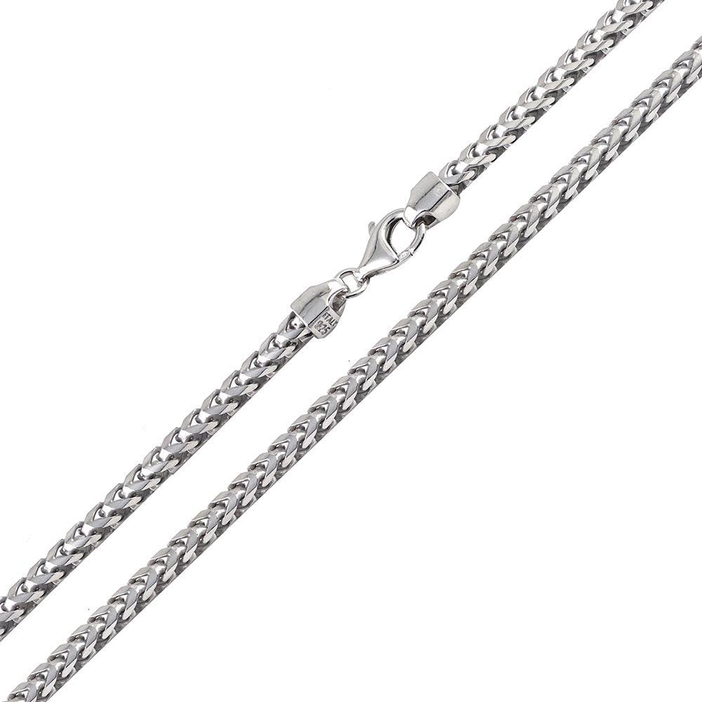 Rhodium Plated 925 Sterling Silver Franco 370 Chain 3.7mm - CH322 RH