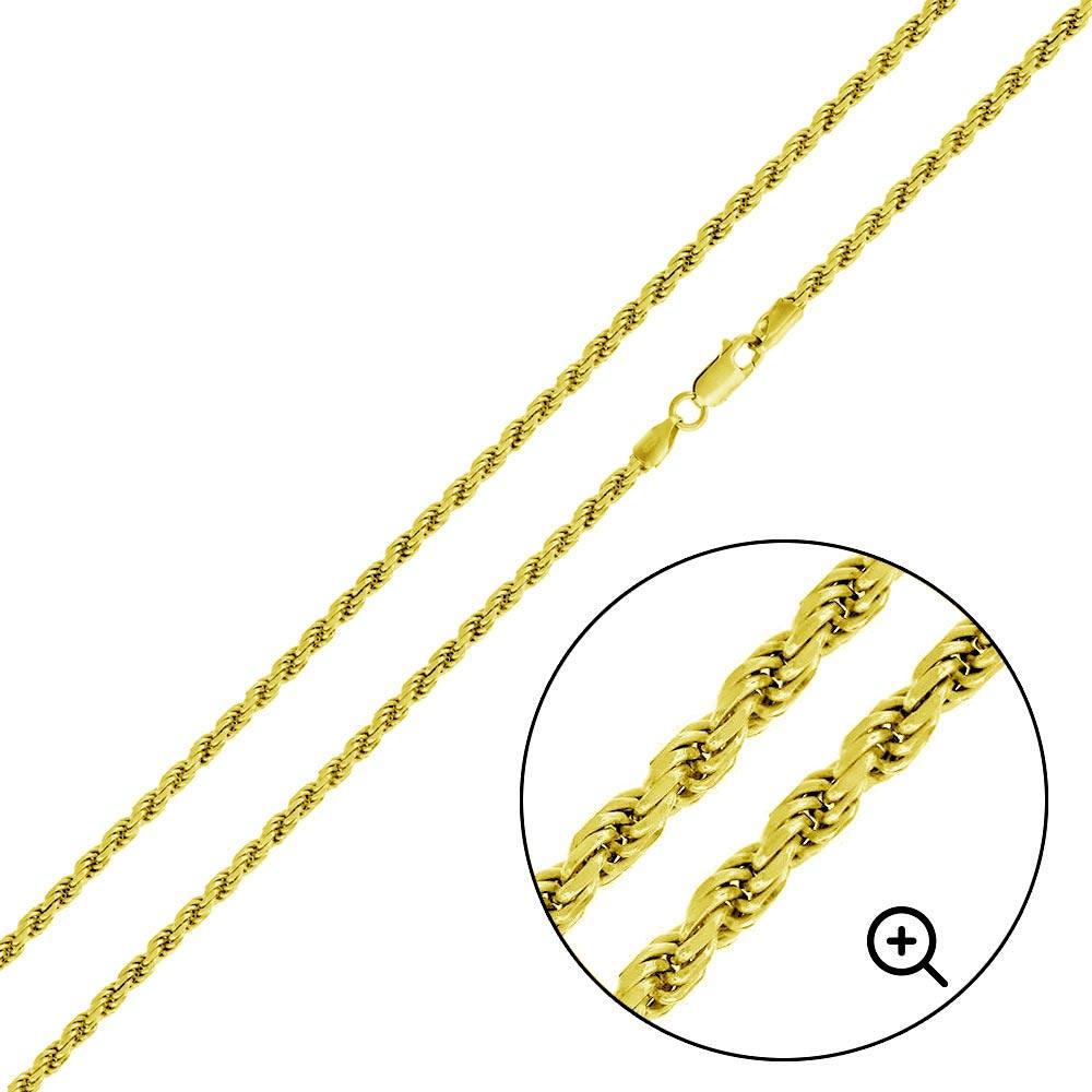 Gold Plated 925 Sterling Silver Rope 050 Gold Plated Chain or Bracelet 2.2mm - CH391 GP