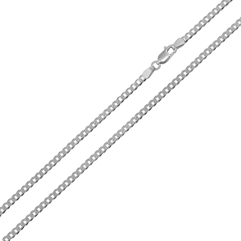 Rhodium Plated 925 Sterling Silver Super Flat Curb 040 Chain 1.4mm - CH414 RH