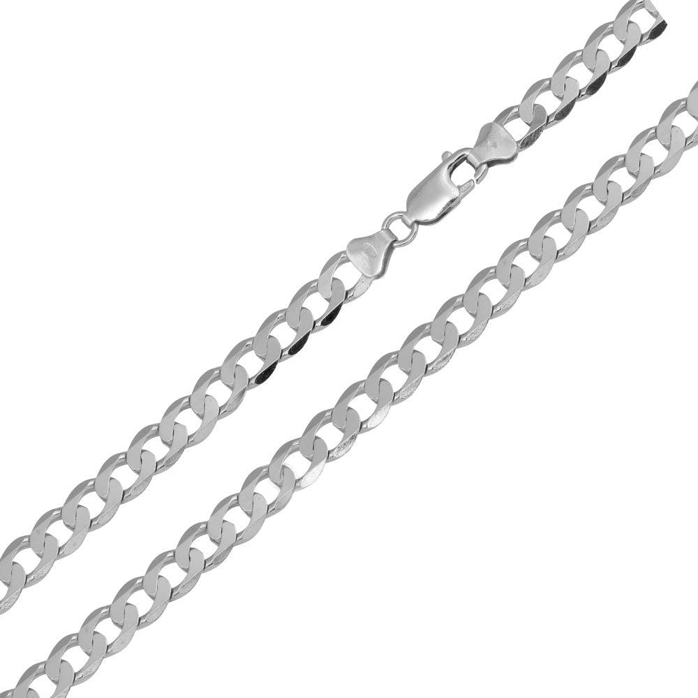 Rhodium Plated 925 Sterling Silver Super Flat Curb 120 Chain 4.7mm - CH418 RH