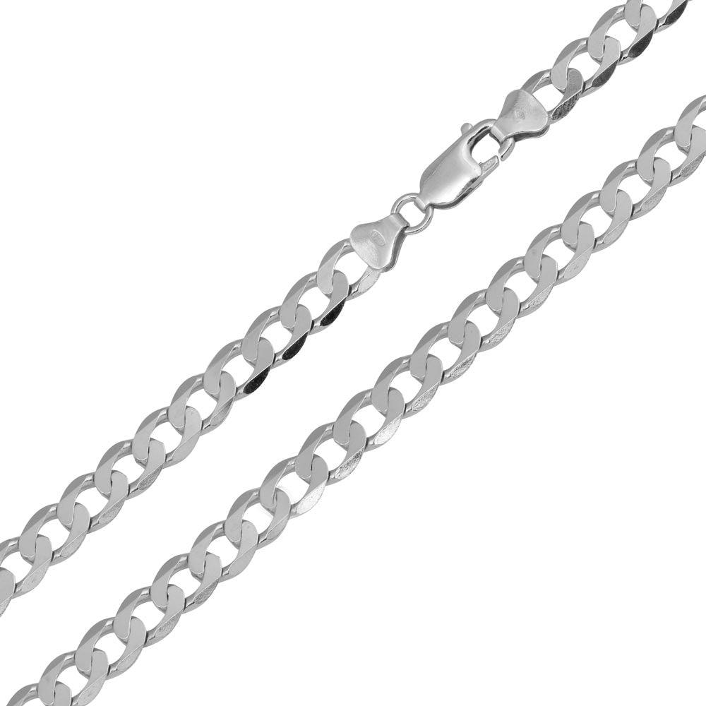 Rhodium Plated 925 Sterling Silver Super Flat Curb 180 Chain 6mm - CH419 RH