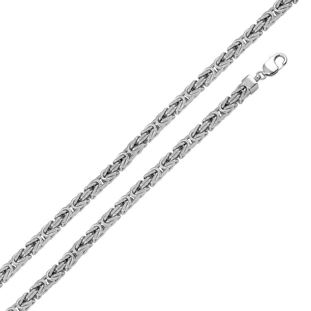 Rhodium Plated 925 Sterling Silver Hollow Byzantine Chain 7mm - CHHW110 RH