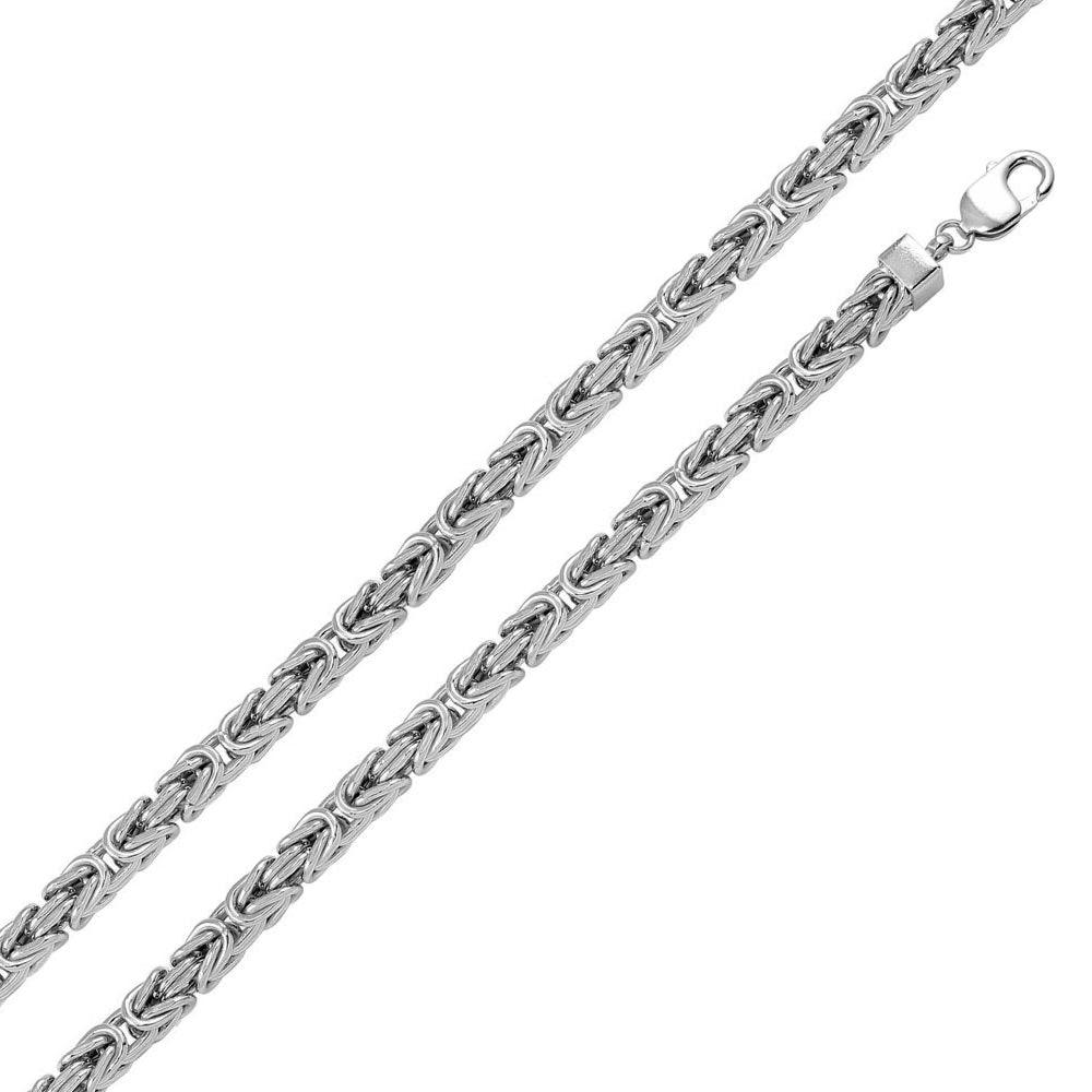 Rhodium Plated 925 Sterling Silver Hollow Byzantine Chain 7.8mm - CHHW111 RH