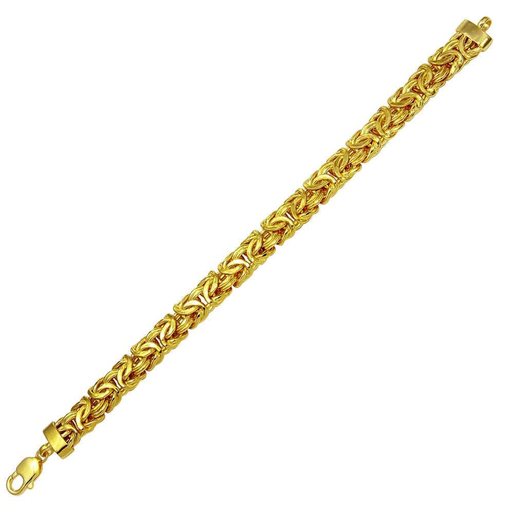 Gold Plated 925 Sterling Silver Flat Byzantine Bracelet 11mm - CH431B GP